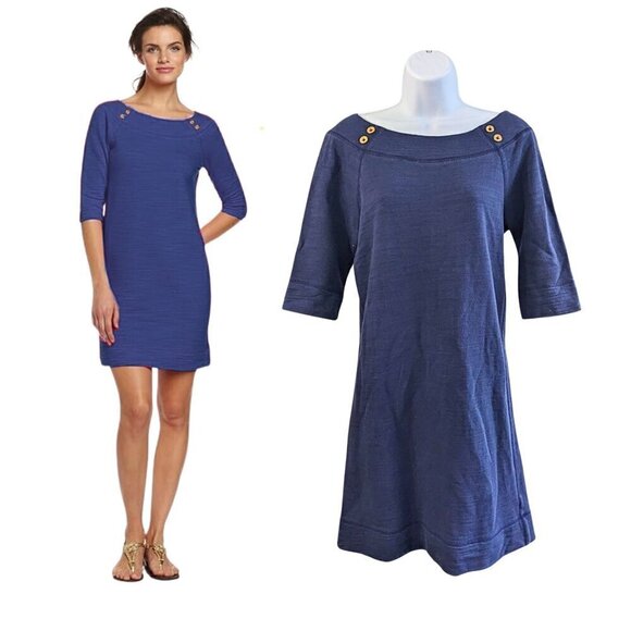 Lilly Pulitzer Dresses & Skirts - LILLY PULITZER Cassie 100% Cotton Navy Boat Neck Long Sleeve Mini Dress Size S